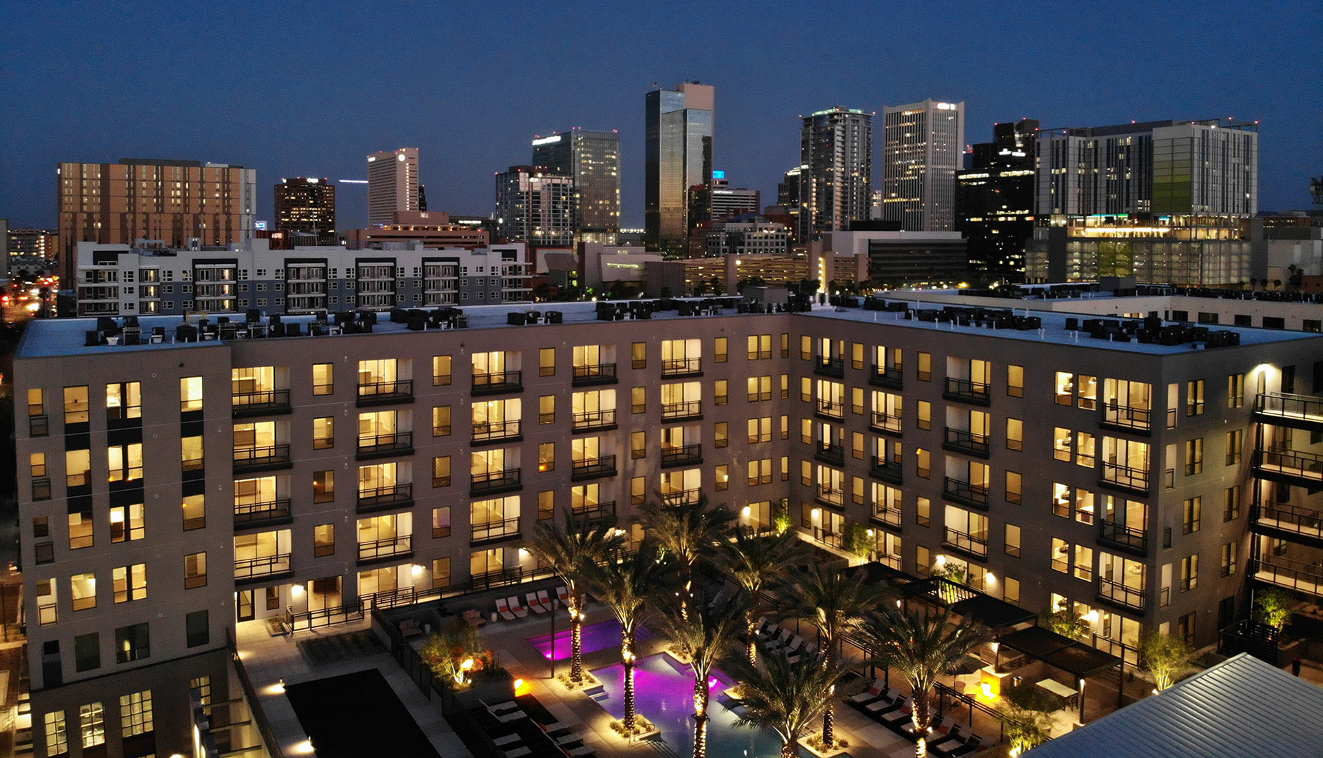 Ariel view of community with city of Downtown Phoenix in the background