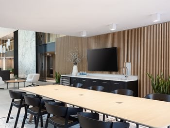 conference room with views into lobby 
