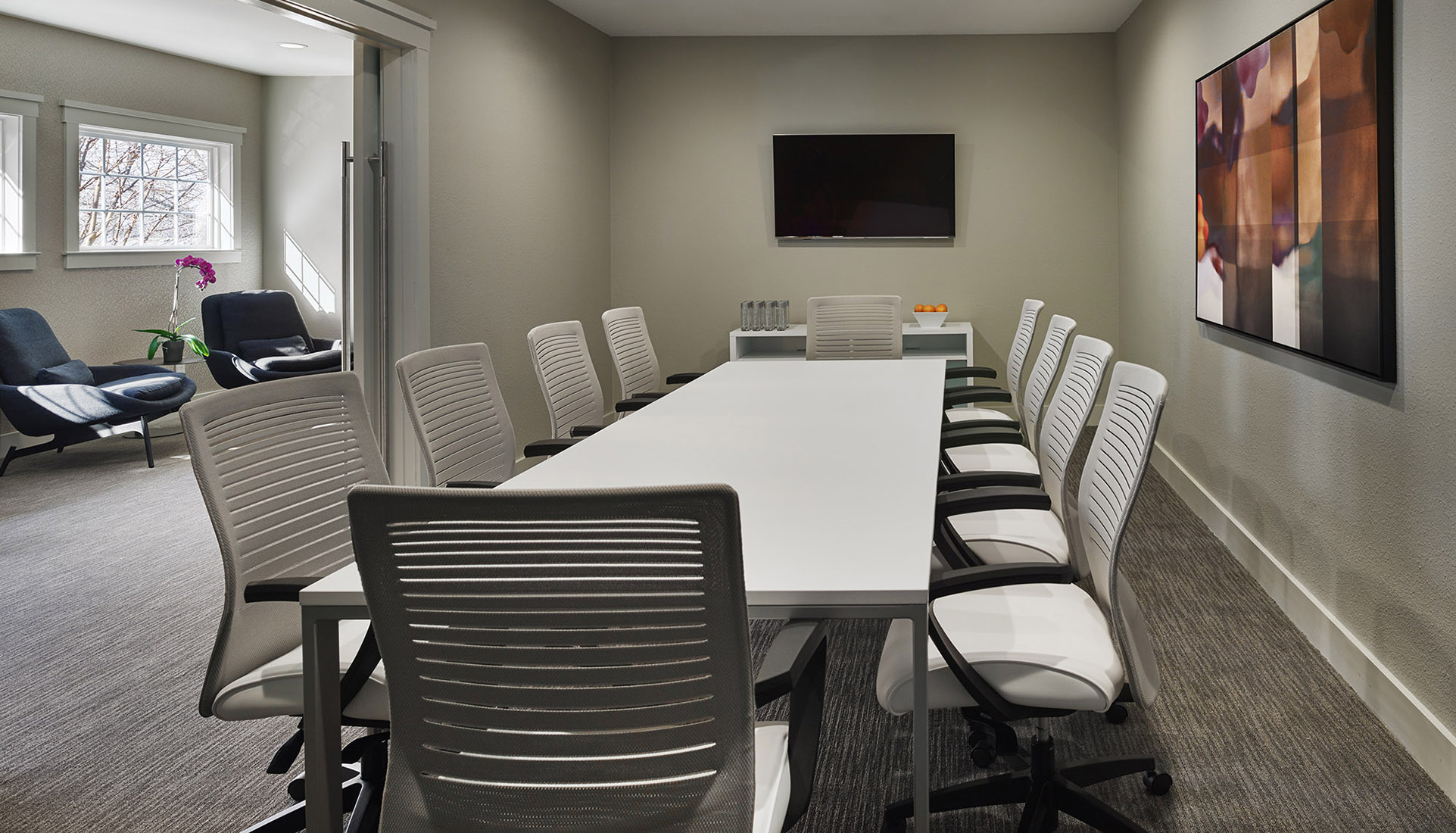 Large conference room with a screen